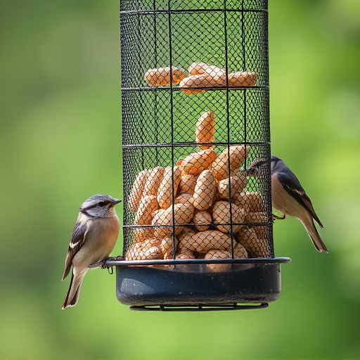 Peanuts for birds in mesh feeder