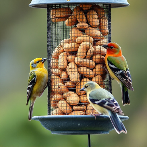 Peanuts for birds in mesh feeder
