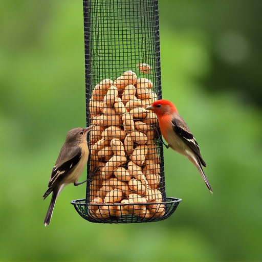 Peanuts for birds in mesh feeder