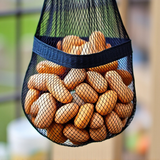 Peanuts in mesh bird feeder bag