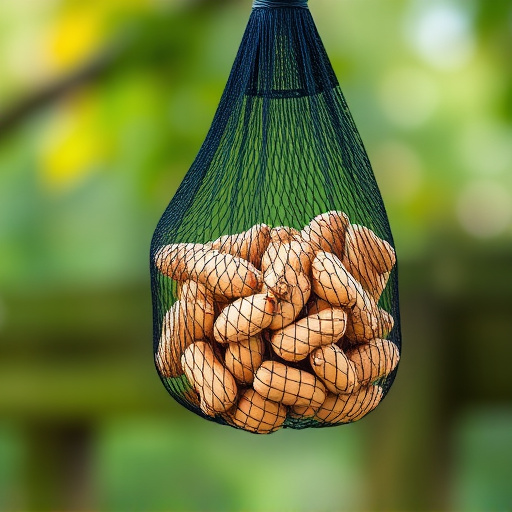 Peanuts in mesh bird feeder bag