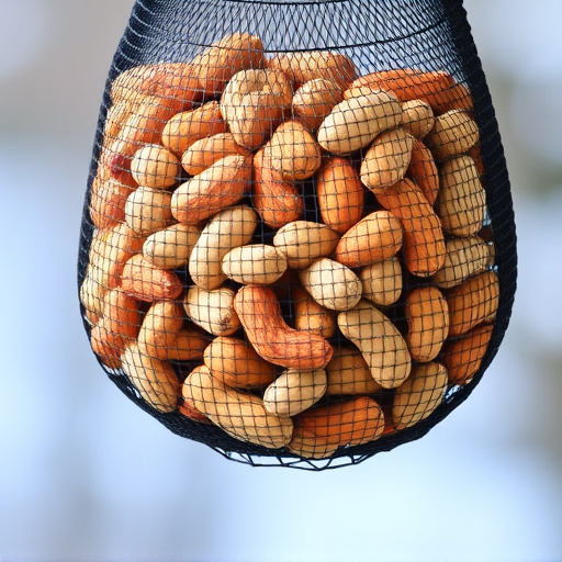 Peanuts in mesh bird feeder bag