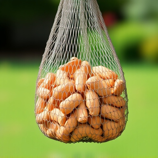 Peanuts in mesh bird feeder bag