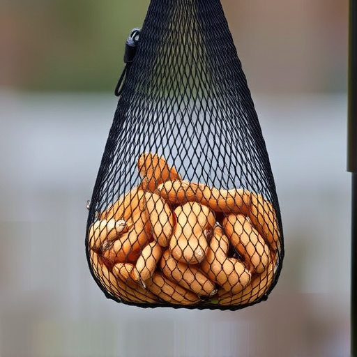 Peanuts in mesh bird feeder bag