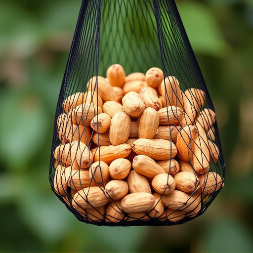 Peanuts in mesh bird feeder bag