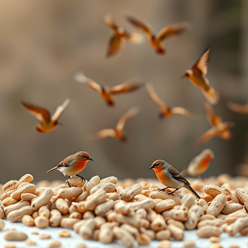 Peanuts scattered for visiting birds