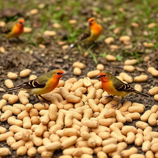 Peanuts scattered for visiting birds