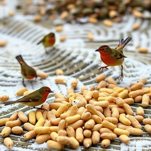 Peanuts scattered for visiting birds