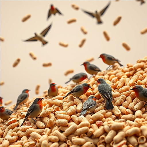 Peanuts scattered for visiting birds