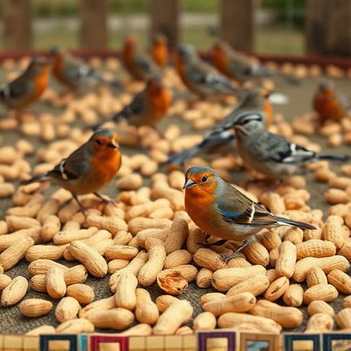 Peanuts scattered for visiting birds