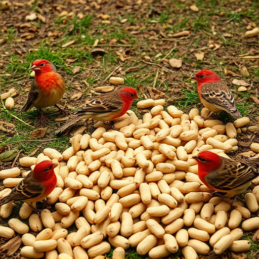 Peanuts scattered for visiting birds