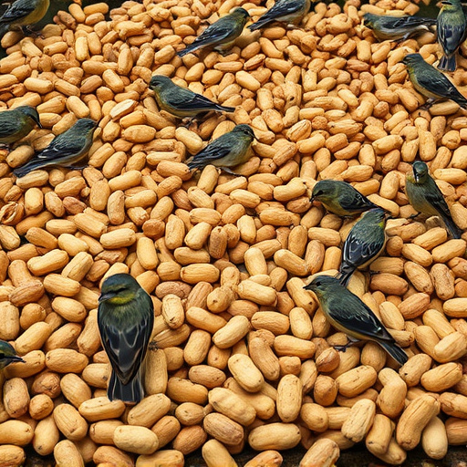 Peanuts scattered for visiting birds