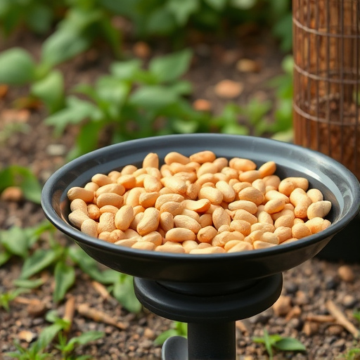 Peanuts scattered on garden feeding tray
