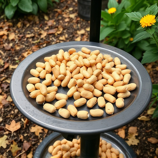 Peanuts scattered on garden feeding tray