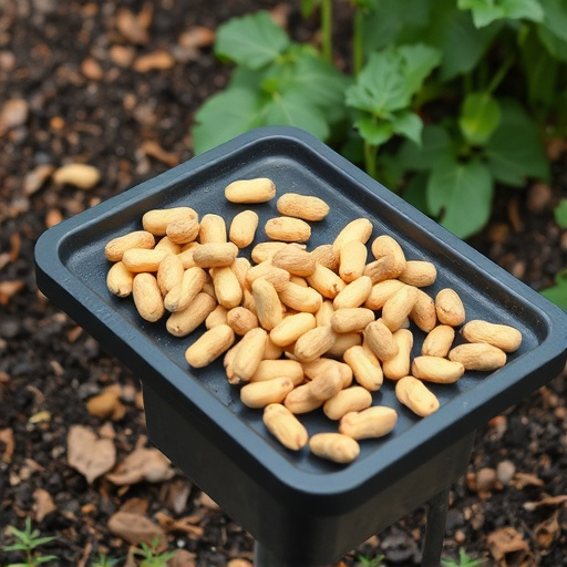 Peanuts scattered on garden feeding tray