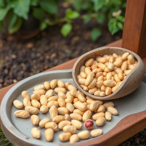 Peanuts scattered on garden feeding tray