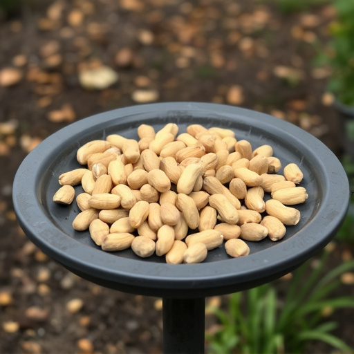 Peanuts scattered on garden feeding tray