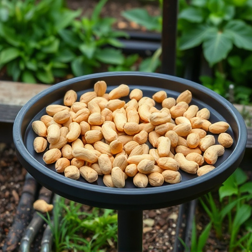 Peanuts scattered on garden feeding tray