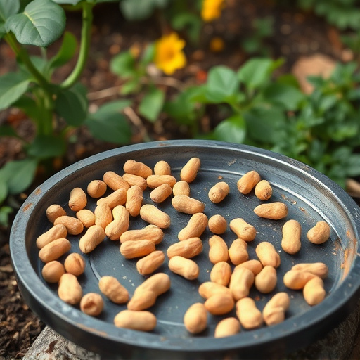Peanuts scattered on garden feeding tray