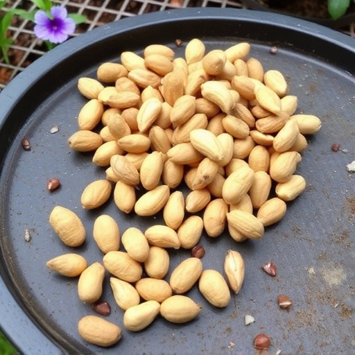 Peanuts scattered on garden feeding tray