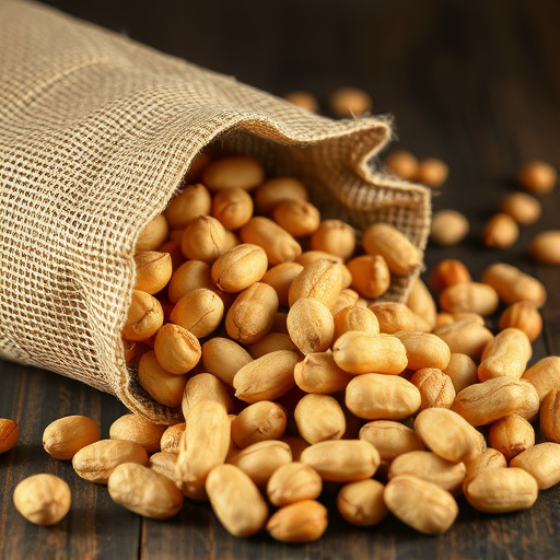 Peanuts spilling from open seed bag