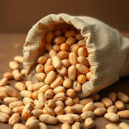 Peanuts spilling from open seed bag