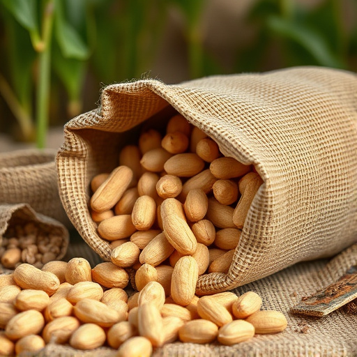 Peanuts spilling from open seed bag