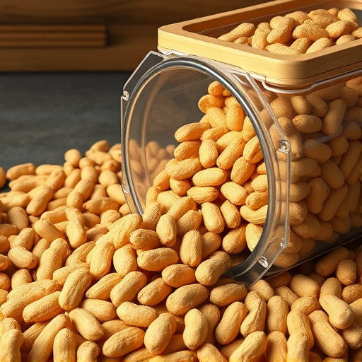 Peanuts spilling from open storage container