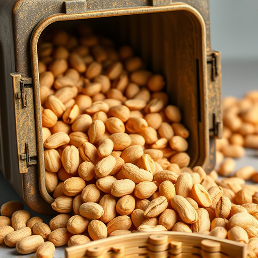 Peanuts spilling from open storage container