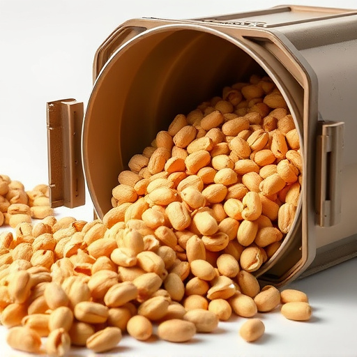 Peanuts spilling from open storage container