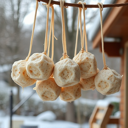 Processed suet balls hanging outside