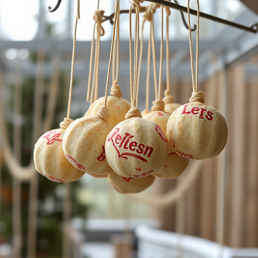 Processed suet balls hanging outside