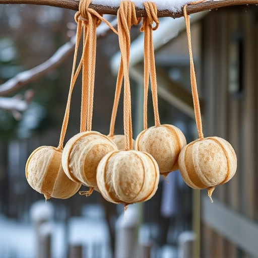 Processed suet balls hanging outside