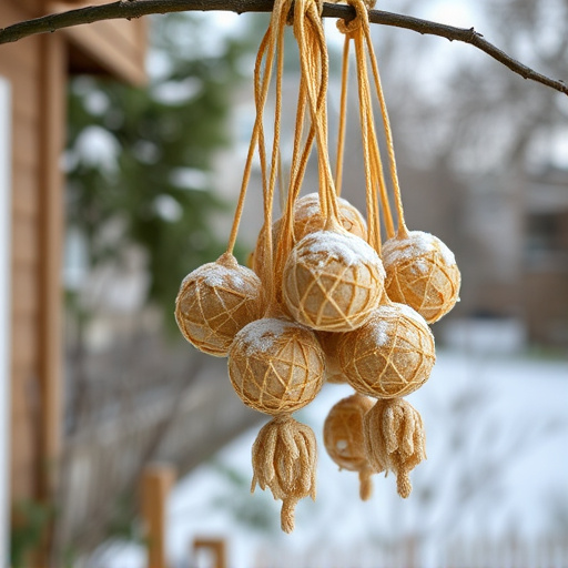 Processed suet balls hanging outside
