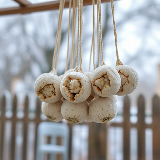 Processed suet balls hanging outside