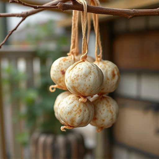 Processed suet balls hanging outside