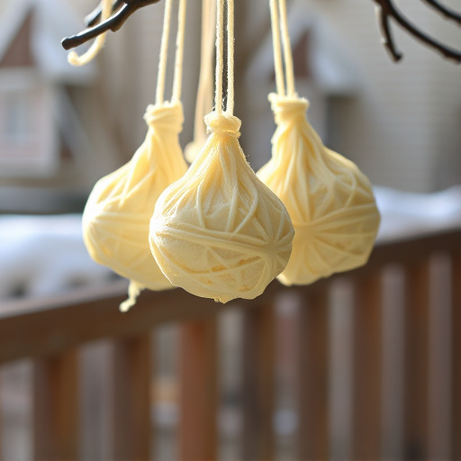 Processed suet balls hanging outside
