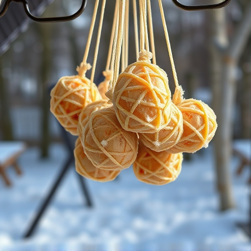 Processed suet balls hanging outside
