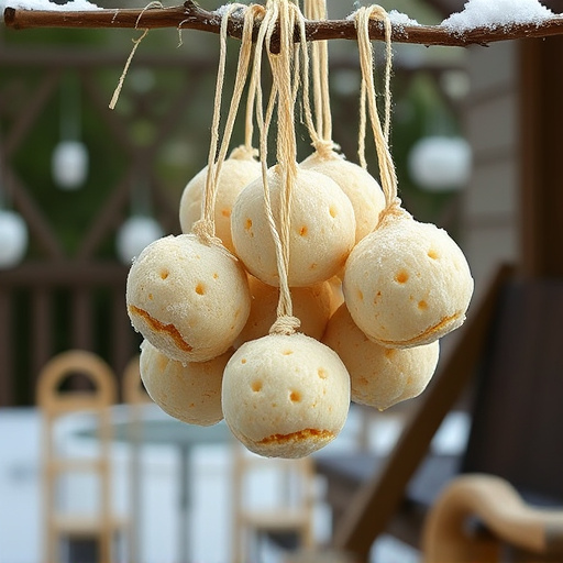 Processed suet balls hanging outside