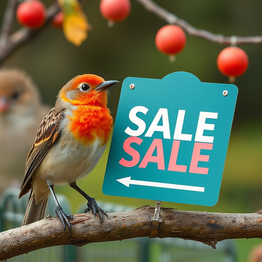Promotional sale sign on bird food