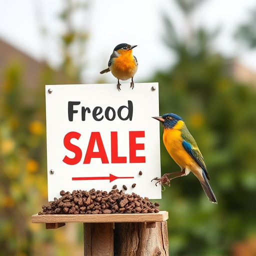 Promotional sale sign on bird food