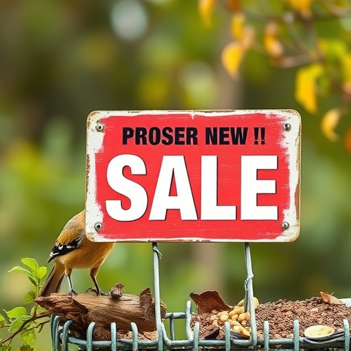 Promotional sale sign on bird food