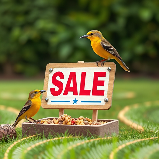 Promotional sale sign on bird food