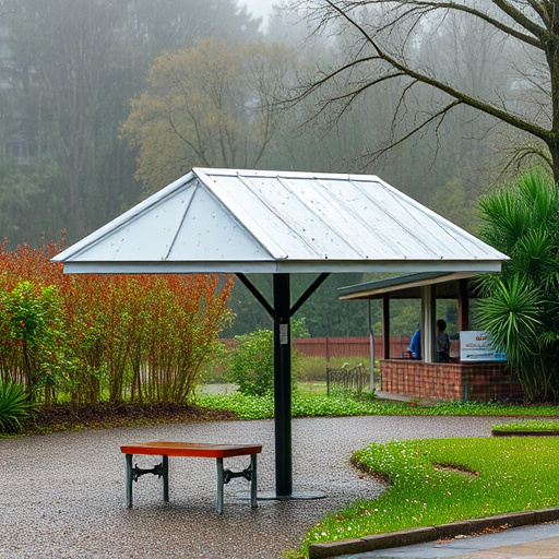 Rain cover sheltering ground bird feeding station