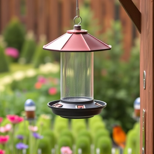Rainproof feeder hanging in garden