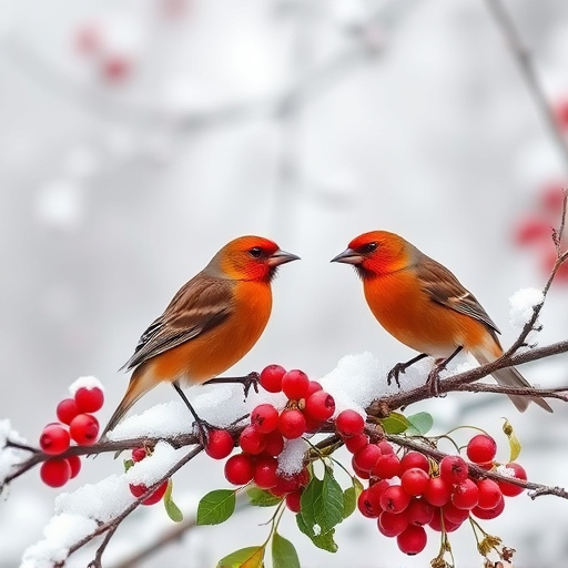 Redwings feeding on berries in snow