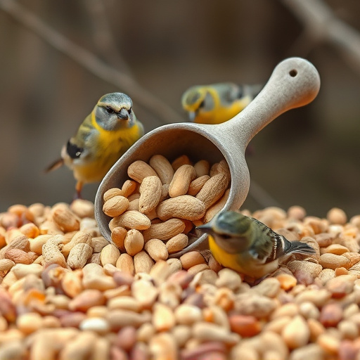 Refill scoop of peanuts for birds