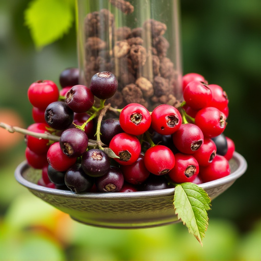 Ripe berries on garden bird feeder