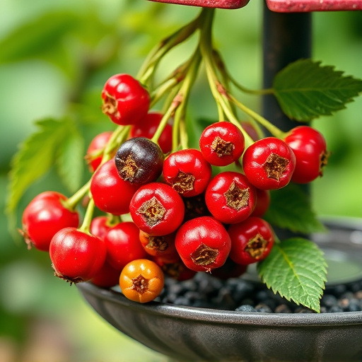 Ripe berries on garden bird feeder