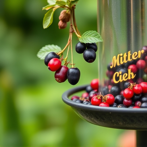 Ripe berries on garden bird feeder